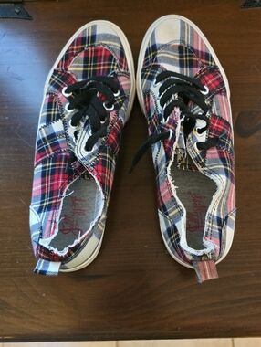 Jellypop Plaid Low-Top Sneakers in Red, Blue & White with Black Laces